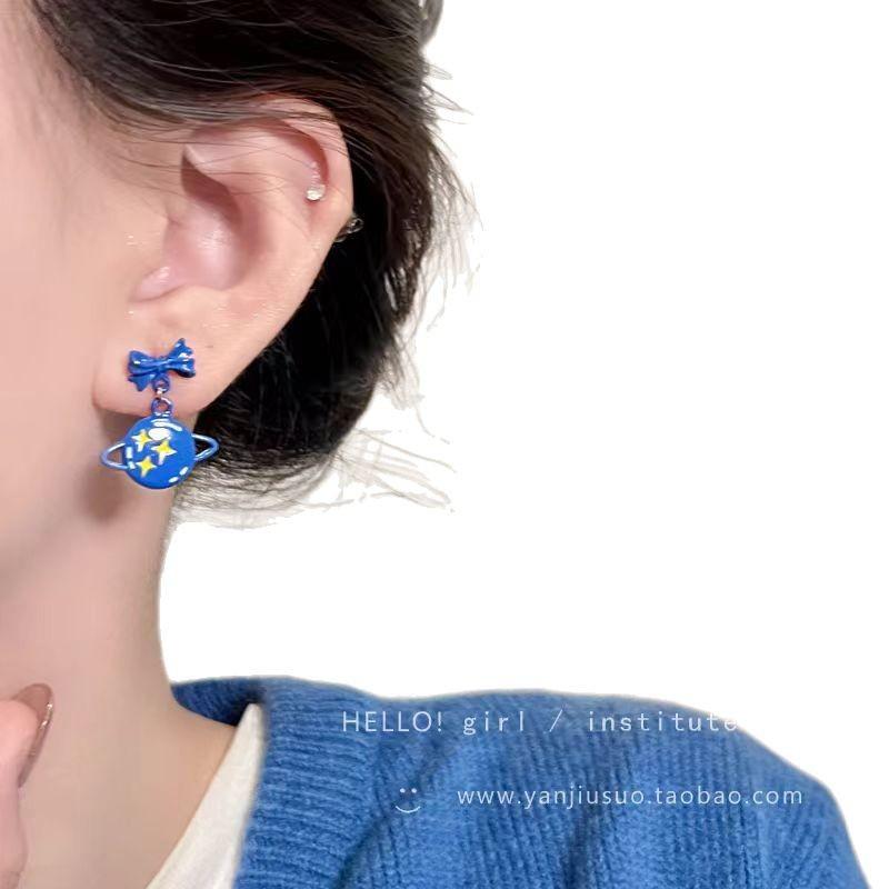 Children'S Fun Cartoon Bow Puppy Fringed Earrings Women'S Niche Design Sense Love Planet Earrings Premium Sense Earrings