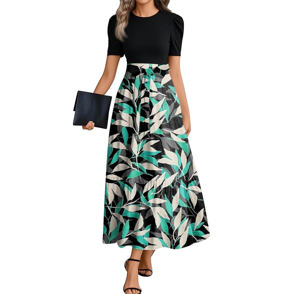 Women's Floral Print High Waist Fashionable And Elegant Dress