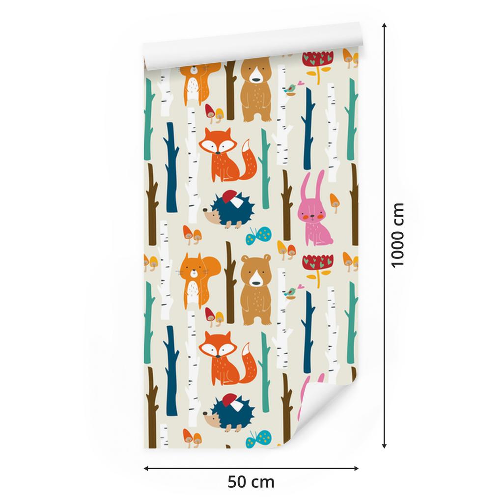 Joyful forest animals wallpaper for living room and bedroom 50x1000