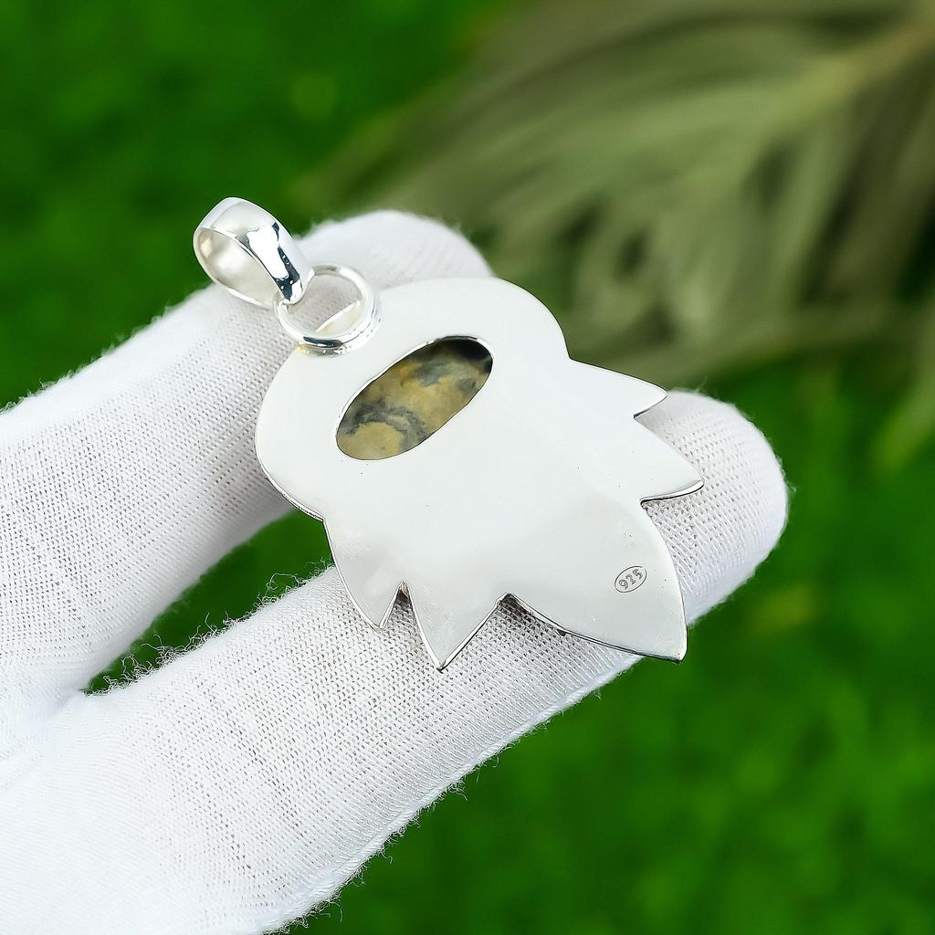 Natural Bumble Bee Jasper Gemstone Pendant Yellow 925 Sterling Silver Jewelry