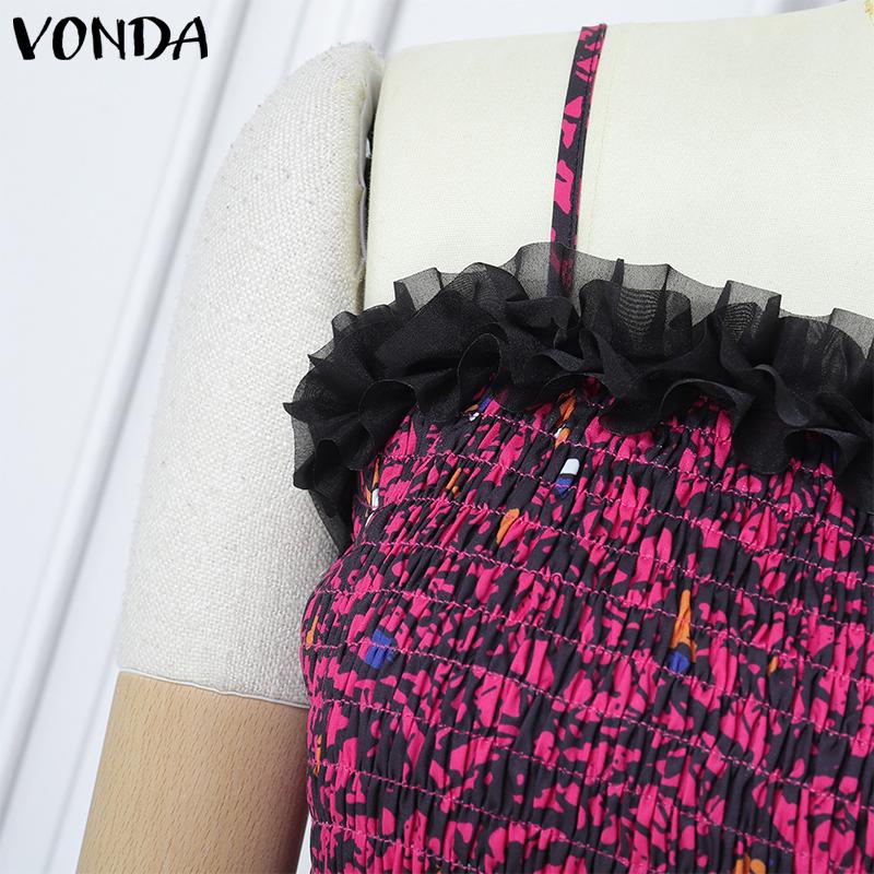 VONDA Summer Women Strap Sleeveless Printing Party Casual Holiday Long Pleated Dresses
