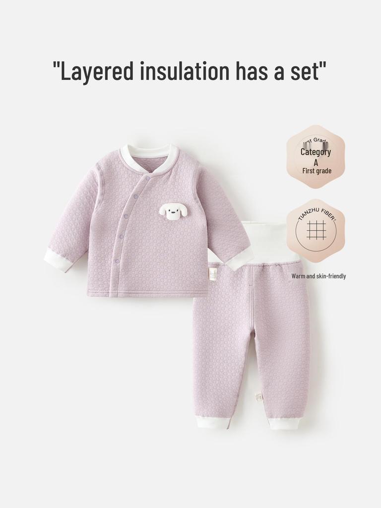 Infant Quilted Winter Set: Baby Warm Underwear with Split Clothes, Autumn Pants & Shirts