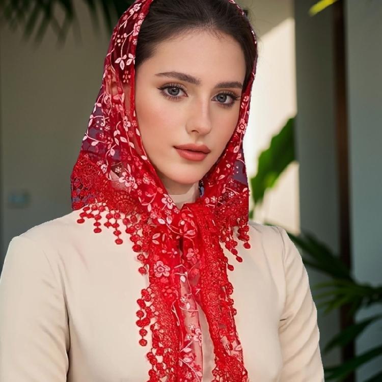 Wedding Pray Scarf Mantilla Wrap Floral Shawl Lace Trim for Ladies Mother Wedding Party Tasseled Mantilla