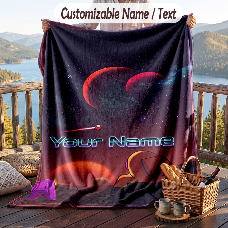 Among Us Flannel Blanket, Personalized Custom Name Text, Soft Warm Plush Throw Blanket For Gift