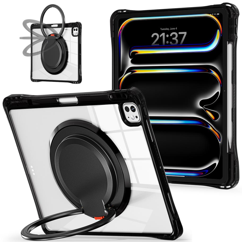 For iPad Pro 13 (2024) Case Rotary Kickstand PC+TPU+Acrylic Tablet Cover