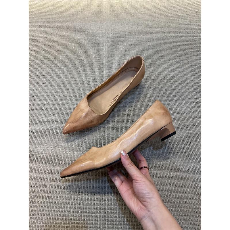 Sheepskin Version~ Pointed Temperament Low Heel Single Shoes Women's Shallow Mouth Commuting Shoes One Pedal French Simple Professional Work Shoes