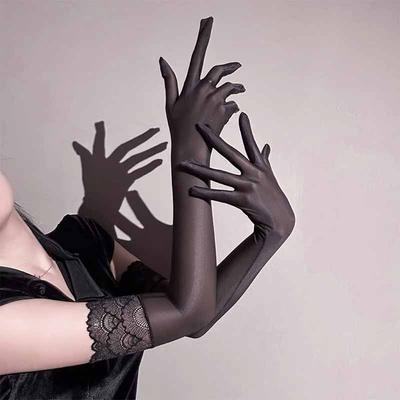 Women Glossy Lace Stockings Aurora Gloves Sexy Ultra-thin Transparent Elastic Finger Tight Mittens Party Fashion Long Gloves