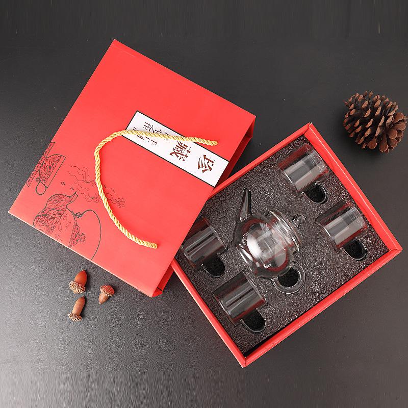 Glass Tea Set, Full Set of Gift Boxes, Household High Temperature Resistant Kung Fu Teapot, Teacup, Souvenir Gift, Small Gift