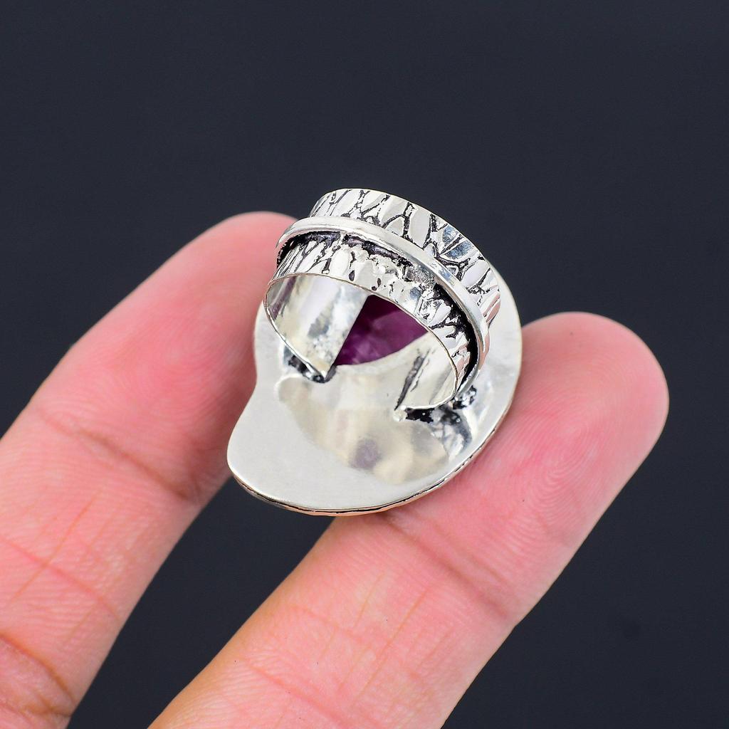 925 Silver Kashmir Ruby Stone Artisan Mother Stackable New Ring Jewelry Size 7.5