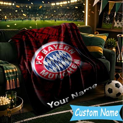 Custom Name Bayern Munchen Logo Design Flannel Blanket, Use for Birthday/Holiday Gift, Soft Blanket for Sofa/Bed/Camping/Office, Home Decor