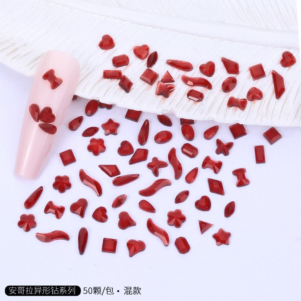 Angora Czerwony Mini Mały Płaskodenne Specjalny Kształt Diament Angora Czerwony Nowy Rok Boże Narodzenie K9 Nail Art Diamentowa Ozdoba