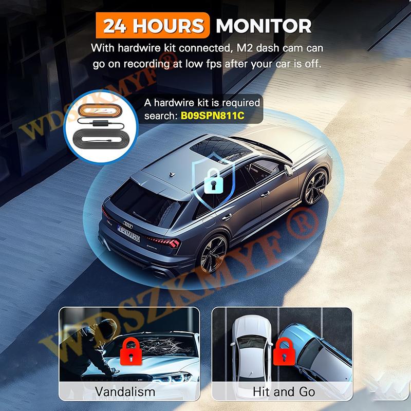 UHD 4K Dash Cam 3 Lens Driving Recorder Car DVR 1080P Rear Lens Camera Built-In WiFi GPS 24-Hour Parking Monitoring Black Box