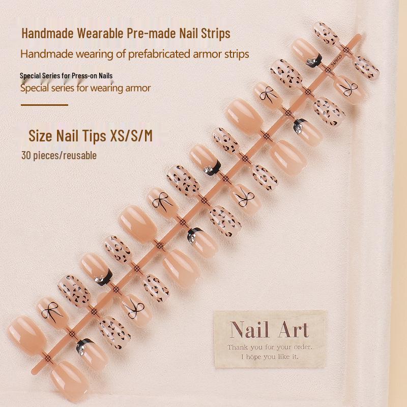 Xiaohongshu High-End Leopard Rhinestone Wearable Nail Art Stickers - Pre-Made Spicy Girl Style False Nail Strips