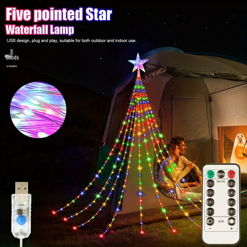 

Flowing Waterfall LED String Lights - USB-Powered, Copper Wire, Multicolor, Christmas Decoration 2m 192 lights