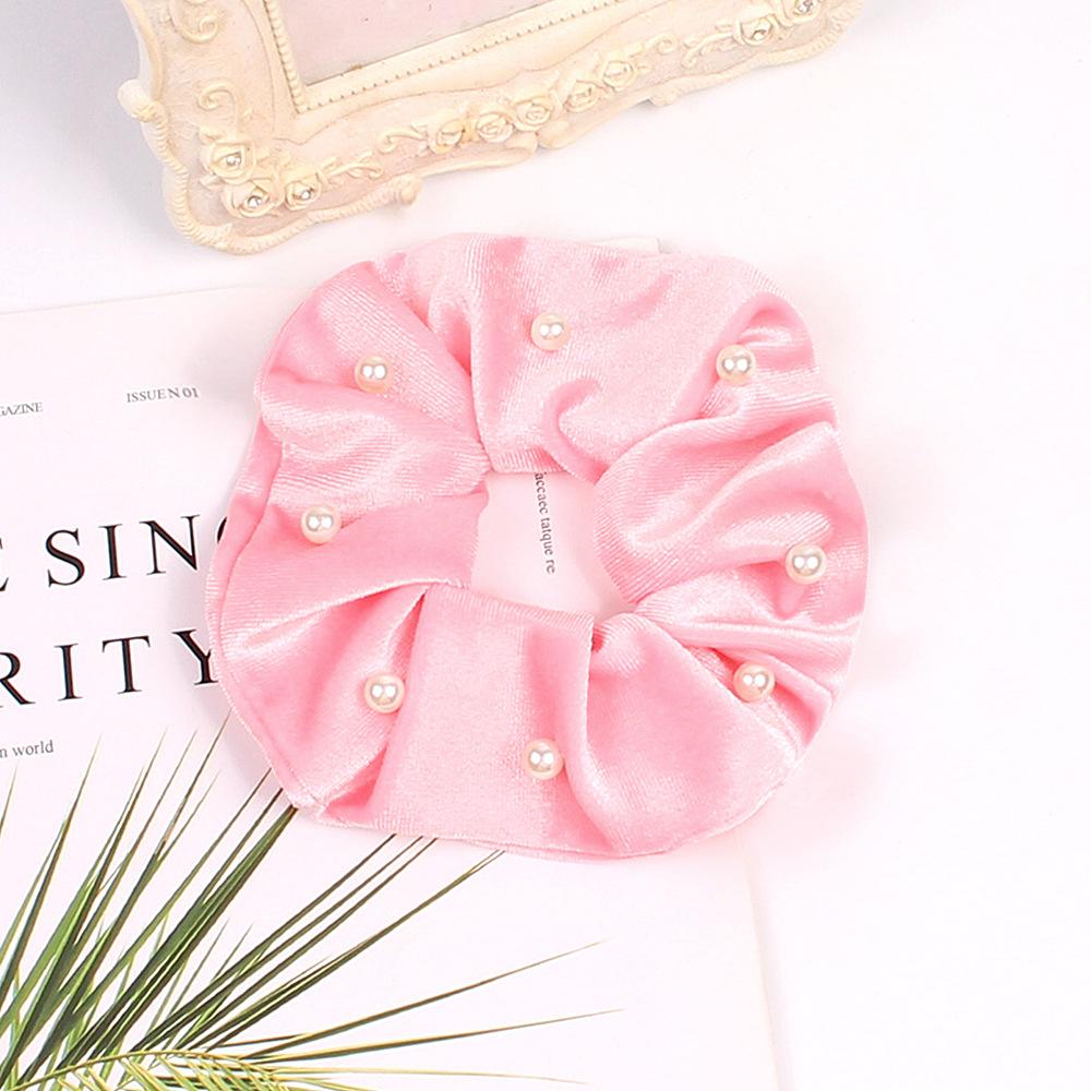 Velvet Nail Pearl Scrunchie Women Elastic Hair Rubber Bands Accessories Gum For Women Girls Ties Hair Ring Rope Ponytail Holder