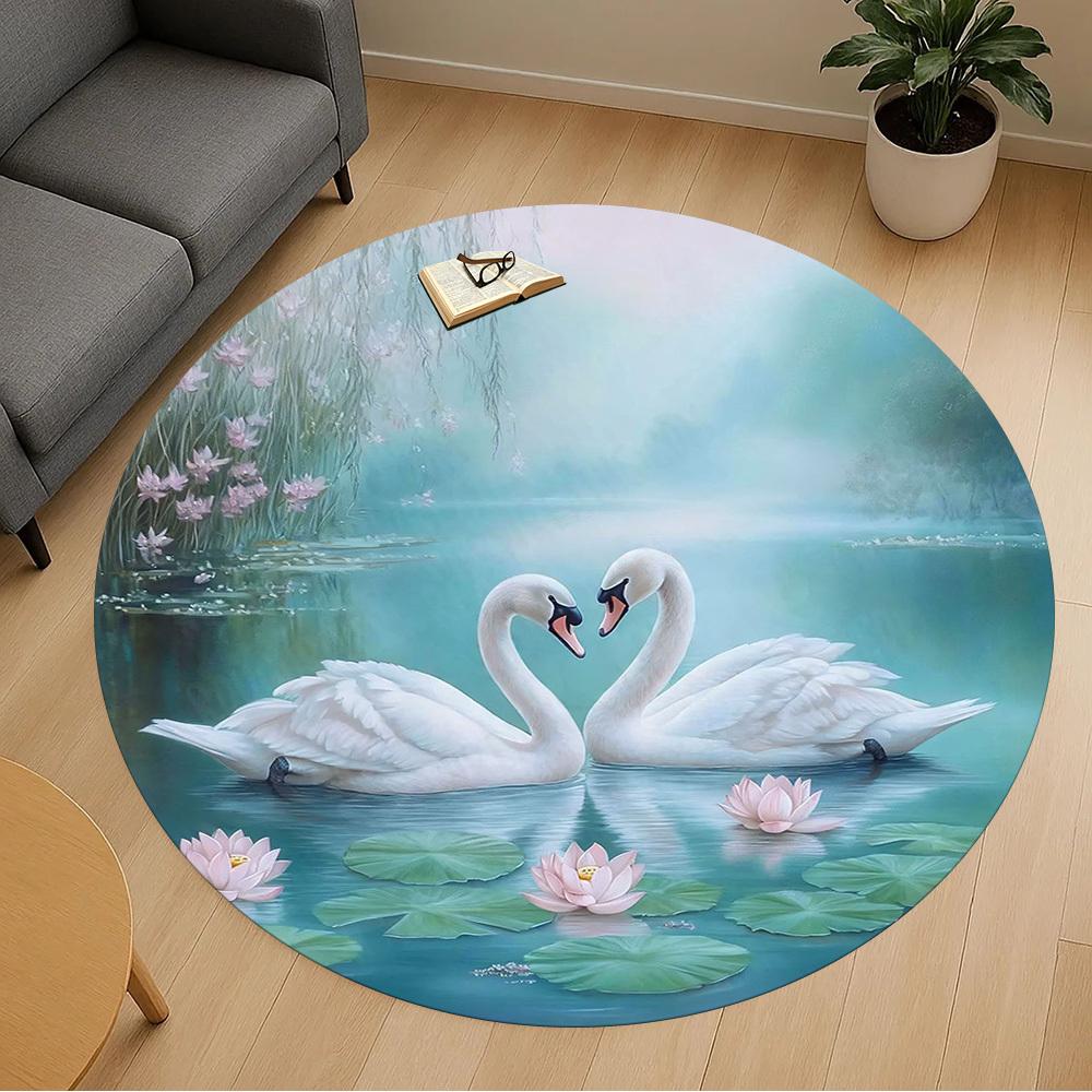1PC swan lake Office Round Area Rug, Under Office Chairs Bedroom Living Room Home Decor,Carpet for Office, -1110215
