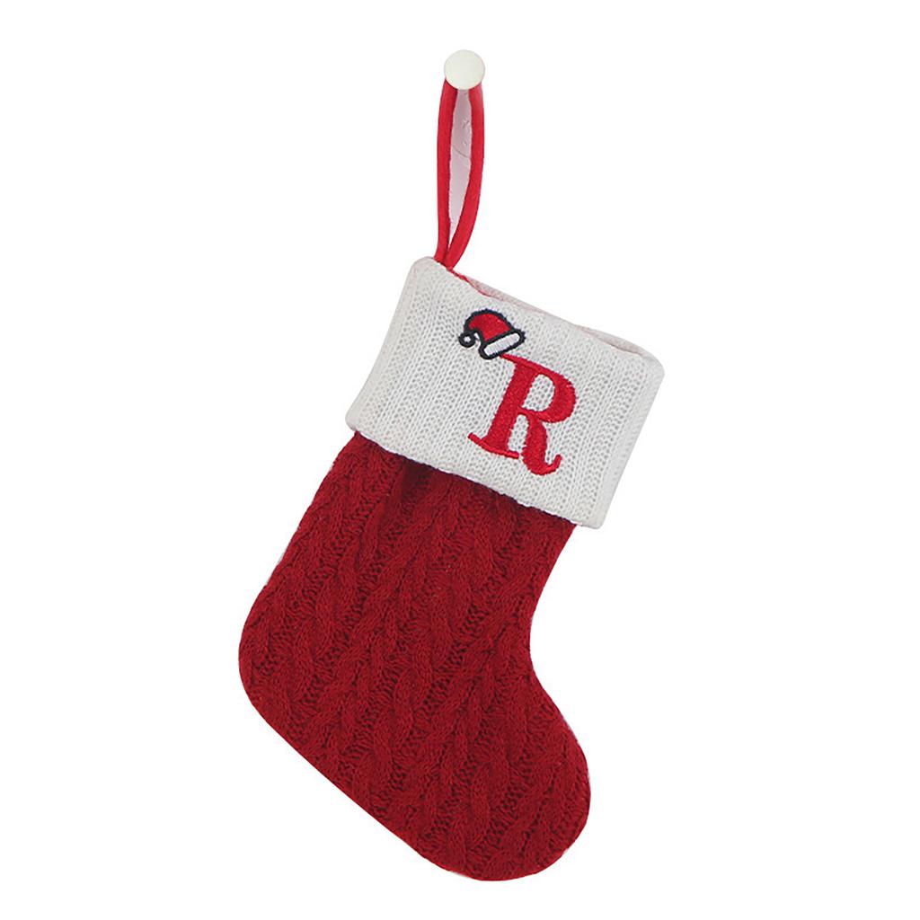 Initials Xmas Stocking Holiday Season Letter Present Premium Knitted Exquisitely Embroidered Stocking Present Bag For Christmas