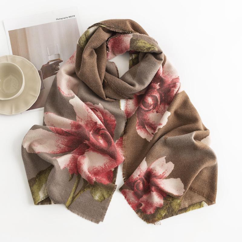 Imitation Cashmere Scarf New Autumn and Winter Fashion Printed Shawl Scarf Women's Medium Length Thickened Warm Scarf