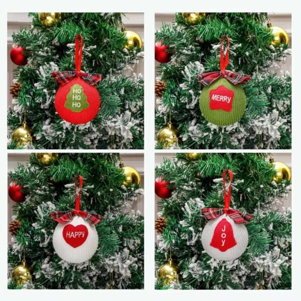 2PCS Plush Christmas Knitted Ball Exquisite Xmas Hanging Pendant Christmas Tree Hangers  Festival