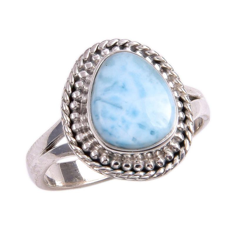 Natural Republic Larimar Edelstein 925 Sterling Silber Schmuck Ring Größe 6,5 S8R58