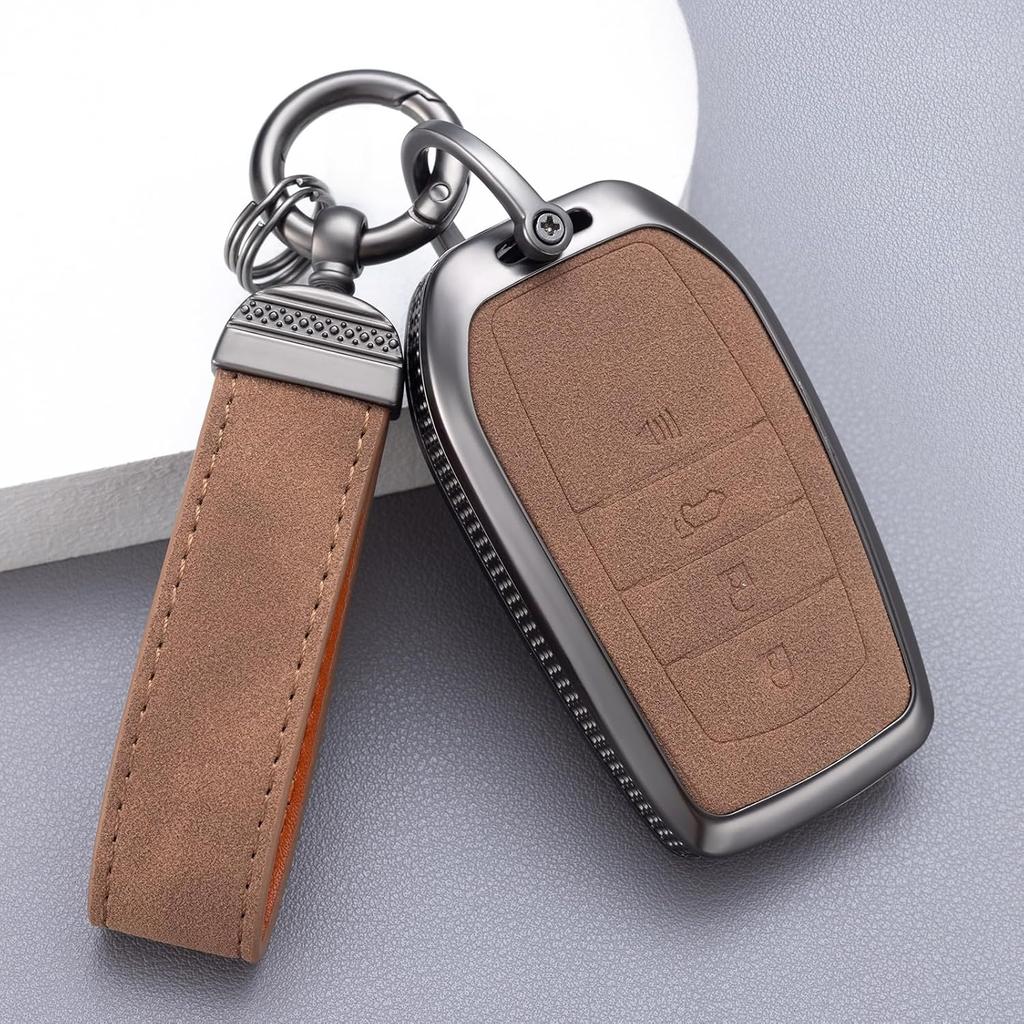 YO&YOYE Compatible with Toyota Key Fob Cover with Keychain Leather Key Case Protector for Avalon Camry Corolla RAV4 Sequoia Highlander Smart Key