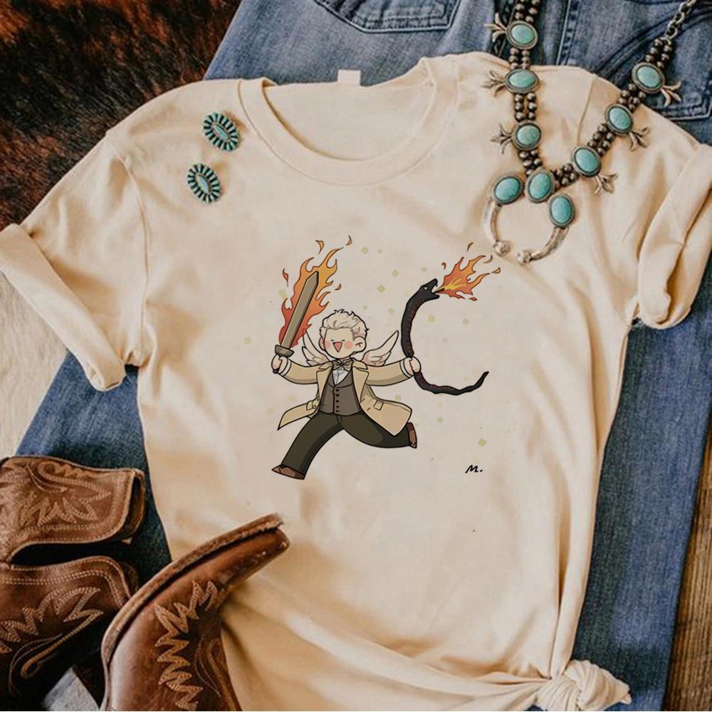 Good Omens T-shirts Women Manga Graphic Harajuku Top Girl Funny Graphic Clothes Shirts