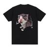 Lustiges Raucherkatzen-Meme Zigarettenkätzchen Grafik-T-Shirt Damenbekleidung Mode Vintage T-Shirts Freizeit-T-Shirts