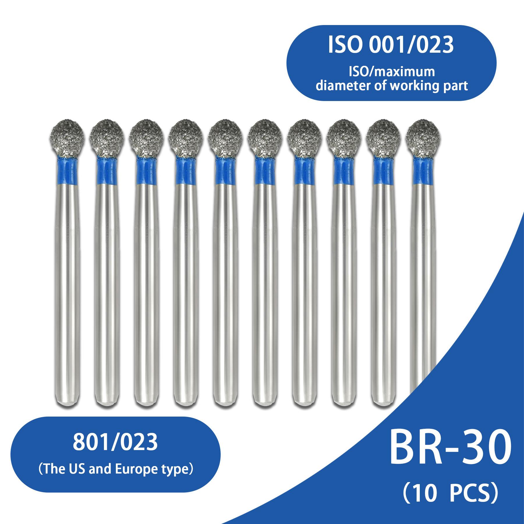 10Pcs Dental Diamond Burs Br Series Round FG Dia1 6Mm High Speed Handpiece Teeth Whitening Drills