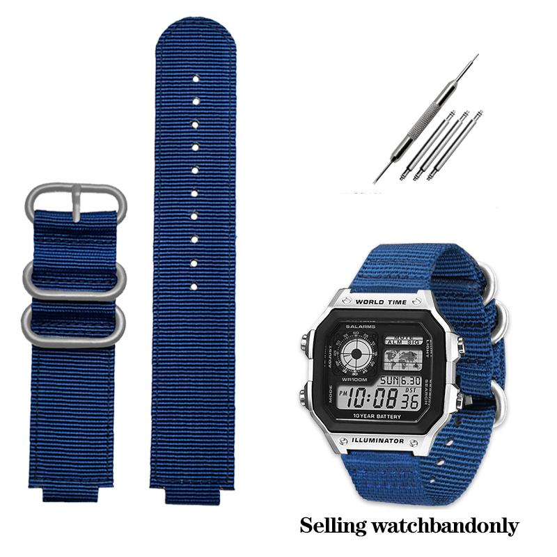 Modified Nylon Watch Band for Casio AE1200WH/1300/1000/1500 AE-1200 A158W A159 Waterproof Outdoor Sports Wrist Strap 24*18mm