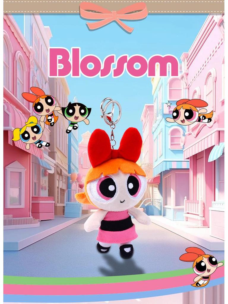 Powerpuff Girls Bubbles Plush Keychain - Cute Cartoon Doll for New Year Gift