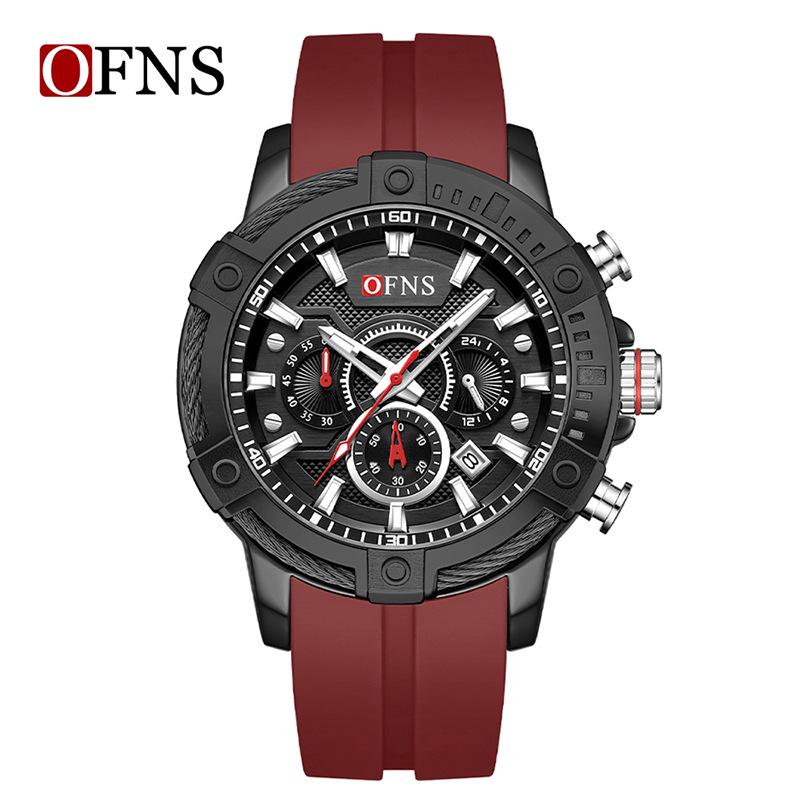 OFNS Men s Quartz Watch: Three-Eye, Six-Hand, Calendar, Fashionable, Luminous, Waterproof.