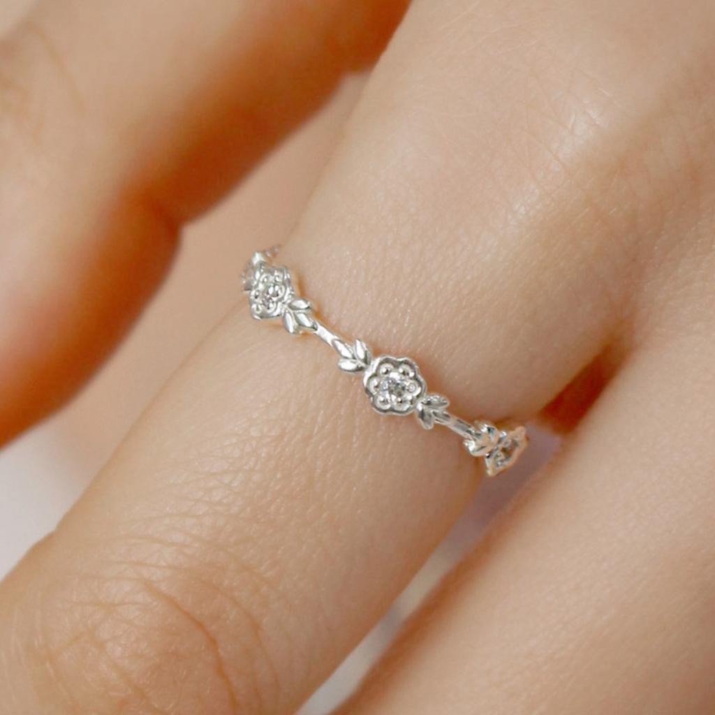 47Bag 925 Silver Camellia Flower Silver Thread Ring