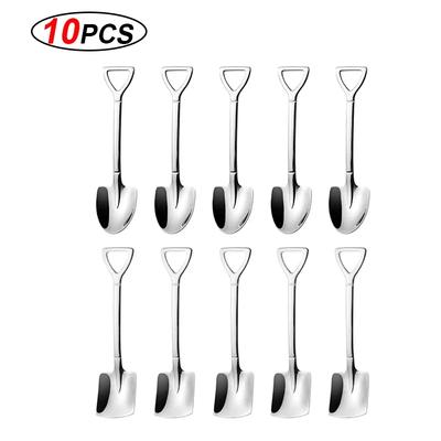 10PCS Stainless Steel Shovel Coffee Spoon Set Scoop Shovel Creative Tea-spoon Ice Cream Dessert Spoon Birthday Gift Tableware