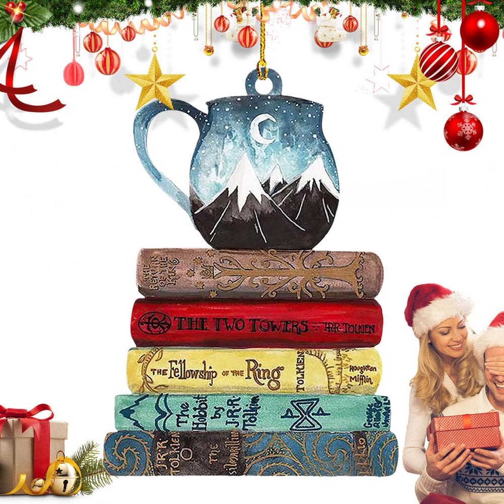 Book Ornaments For Christmas Tree 2D Acrylic Car Ornament Book Lover Pendant Festival Decor For Christmas Holiday Home