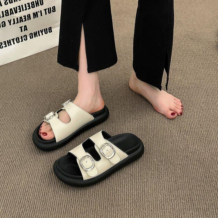 French Platform Slippers Women's Summer Wear Fashion and High Sense 2025 Super Soft New Models with Skirts Going Out Flat Sandals