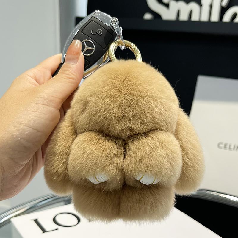 Mini Cute Real Rex Rabbit Fur Bunny Keychain Toy Doll Keyring Tote Bag Charm 10CM Fur Rabbit Keychain Car Pendant