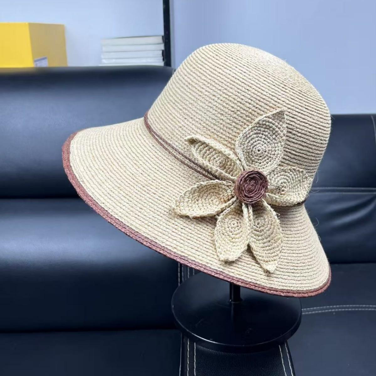 

High quality Japanese crochet UV protection fisherman hat children s summer sunshade straw hat basin hat raffia sun hat M（55-58cm）