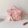 Large Capacity Solid Color Makeup Bag with Ultrasonic Embossing - Desktop Skincare Organizer and Student Toiletry Bag.
