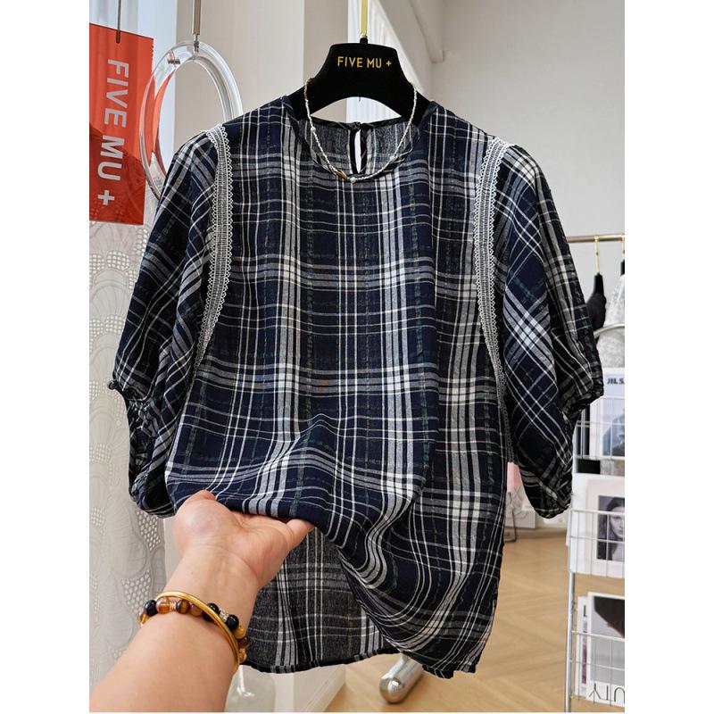 Korean Style Women s Summer Plaid Short-Sleeve Shirt - Chic and Flattering Design Extra Large