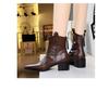 578-10 Retro Hand-Scratched Women's Ankle Boots, European & American Style, Winter Chunky Mid-Heel, Pointed Toe Short Knight Boots