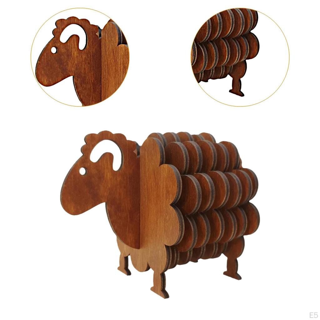 Wood Coasters Animal Sheep Drink Set for Holiday Kitchen