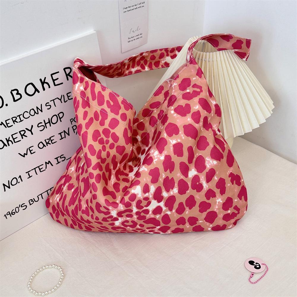Korean Style Leopard Print Large Capacity Backpack & Single Shoulder Crossbody Canvas Bag for Women розовый