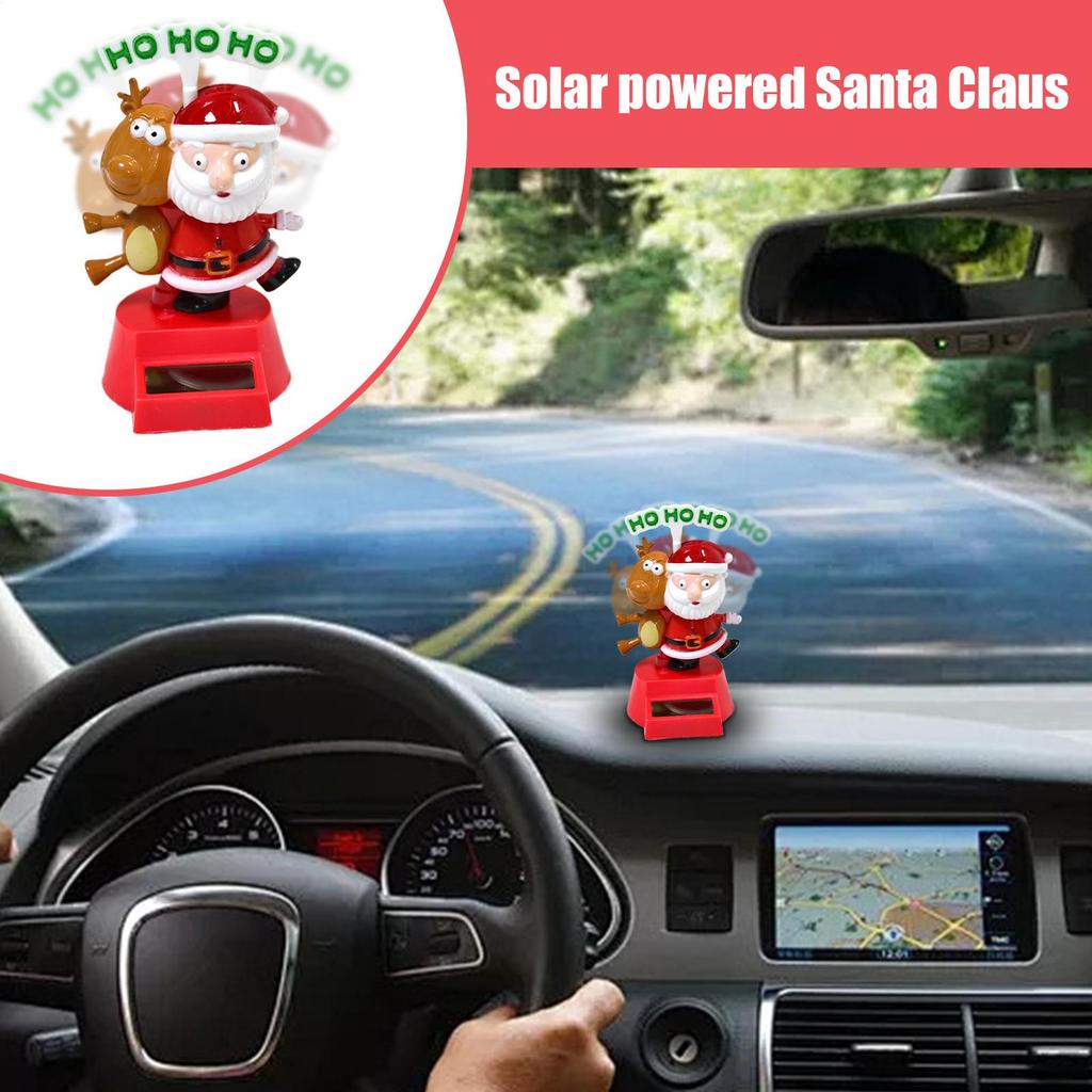 Car Dashboard Decorations Solar-Powered Swinging Deer Santa Claus Dashboard Figurines Adorable Collectible Statue CarDecorations