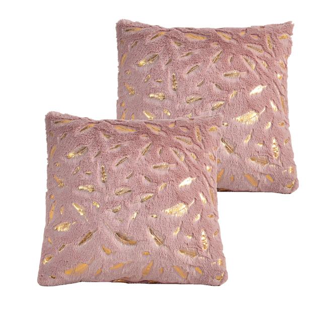 2pcs Fur Throw Pillow Cover Solid Color Bronzing Feather Plush Cushion Cover Pillowcase   for Car/Sofa/Bed/Home Decorative 4545
