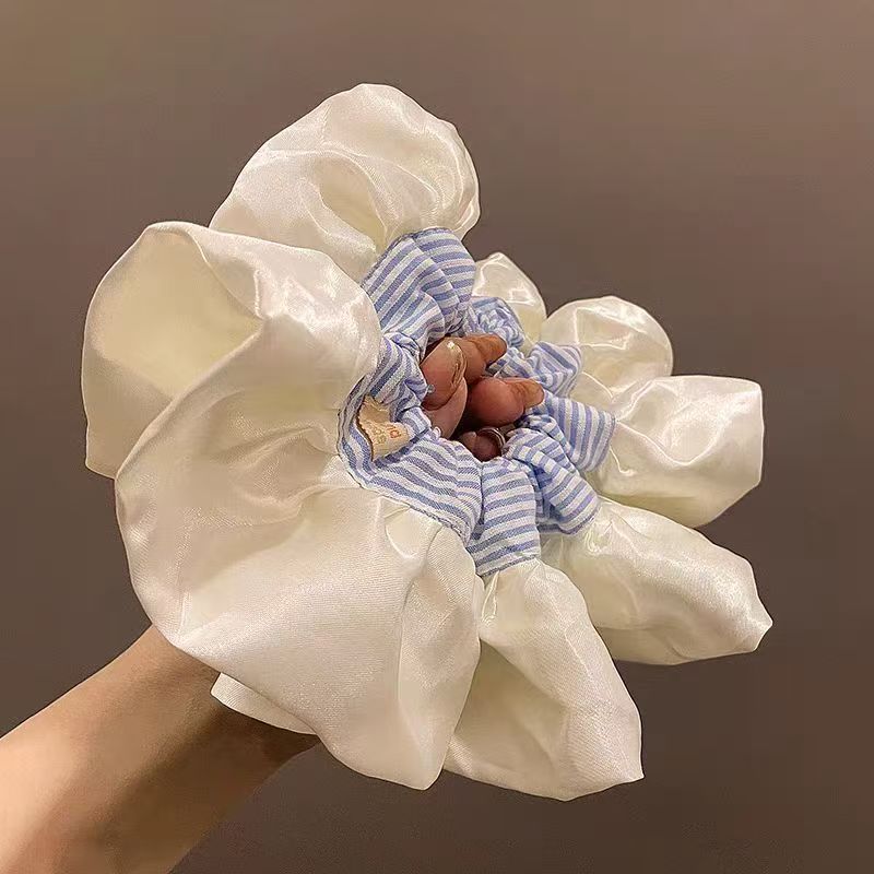 Korean Version, Oversized, Blue Striped Headband, High-end Feel, Ballet Style, Satin Headband with Meatballs, Versatile Headband