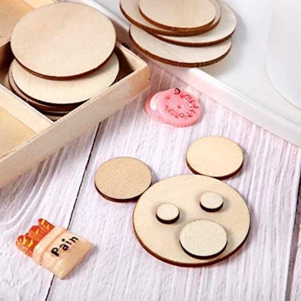450pcs Unfinished Wood Slices Round Wooden Disc Circles Wooden Circles for Crafts Cutouts Ornaments for DIY Craft and Decoration, 5 Sizes
