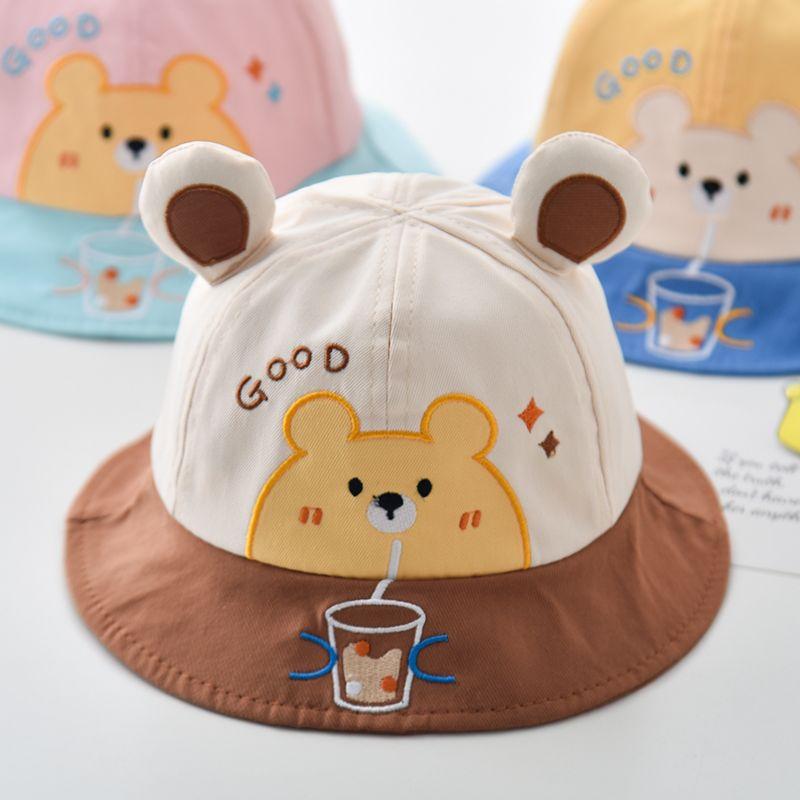 Cute Bear Baby Fisherman Cap Breathable Soft Cotton Infant Boy Girl Bucket Hat Casual Travel Sun Protection Toddler Sun Hats