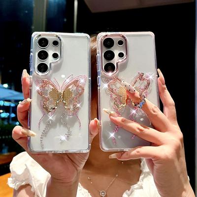 Vhodné pro pouzdro na mobilní telefon Samsung S25ultra S24 Jingdian Color Motýlí diamantový prstenový držák S23 Plně kryté pouzdro s ochranou proti pádu