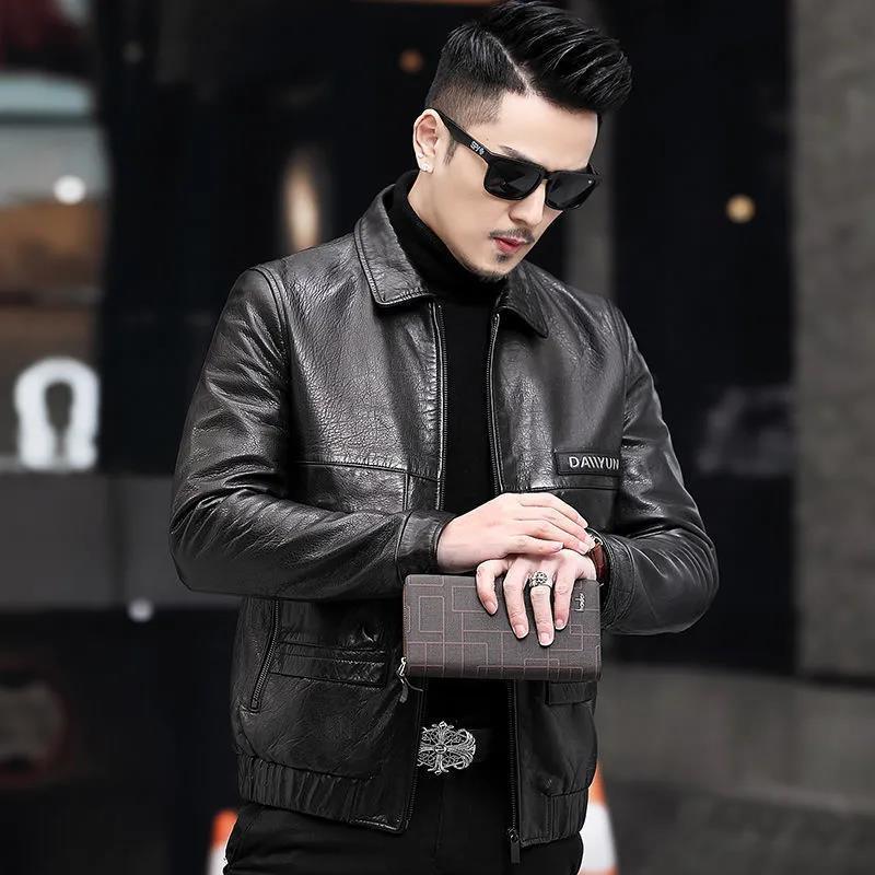 New Korean Version Trendy Slim and Handsome Short Casual Lapel PU Leather Jacket Men's Coat