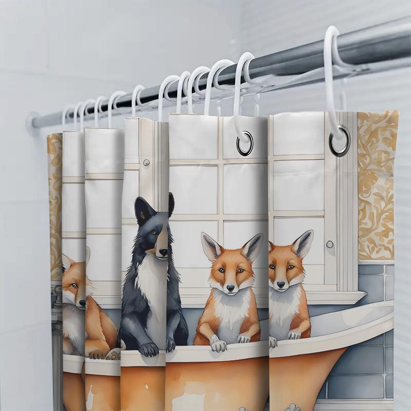 Whimsical Bathroom Decor: Foxes Bathing in Luxury 3D Printed Shower Curtain for Home Decoration White Orange Colorful Animal Pri